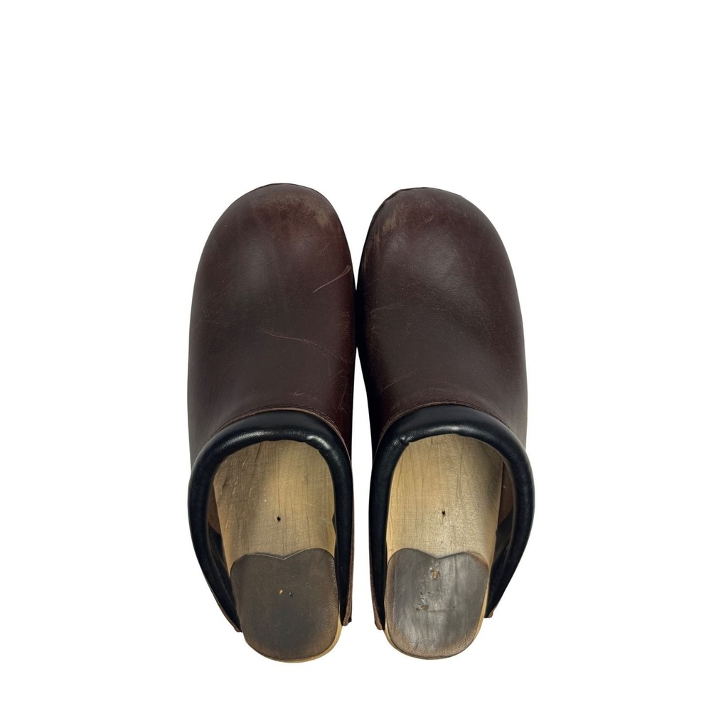Troentorp Swedish Clogs Brown Leather Wood‎ Sole Da Vinci 43 Womens